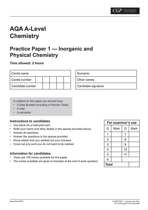 A Level Chemistry Aqa Practice Papers Cgp Books