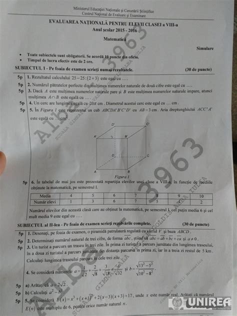 Subiecte și bareme matematică, evaluare națională 2014. SUBIECTE EVALUARE NATIONALA 2016. SIMULARE EVALUARE ...