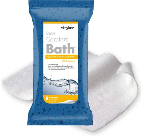 Stryker Sage Comfort Bath Cleansing Washcloths 1 Package 8 Cloths Fresh Scent