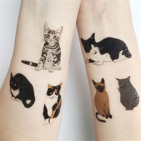 Cat Temporary Tattoos Kitty Illustrated Body Art Realistic Etsy