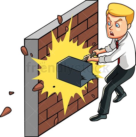 Businessman Smashing Wall With Hammer Cartoon Vector Clipart