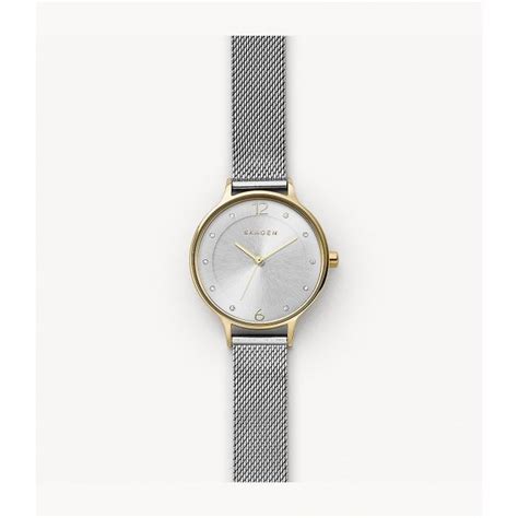 Skagen Anita 2 Tone Stainless Steel Ladies Mesh Bracelet Watch With Zirconia On Dial