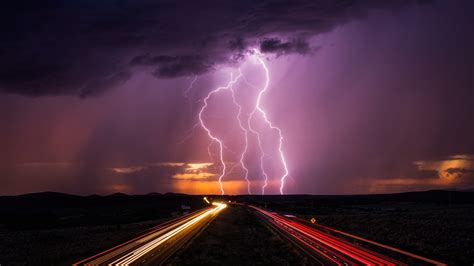 Night Road During Lightning Storm