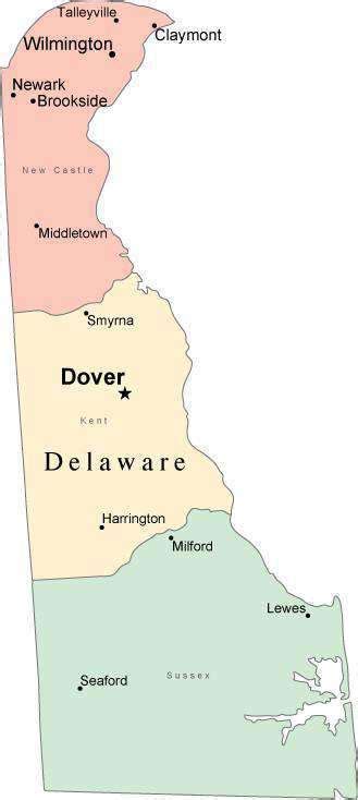 Multi Color Delaware Map With Counties Capitals And Major Cities