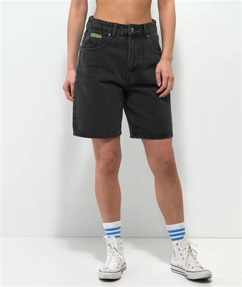 Empyre Tori Loose Fit Black Wash Denim Skate Shorts