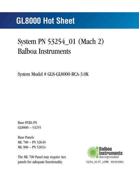 Gl8000 Tech Sheet Balboa Water Group