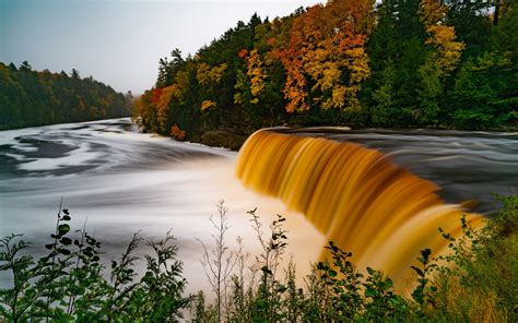 Download Wallpapers Tahquamenon Falls Luce County Evening Waterfall