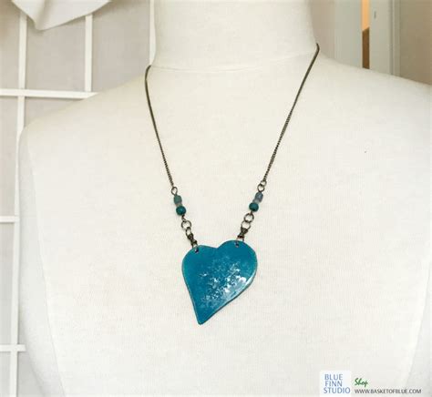 Blue Enamel Heart Pendant Necklace Basket Of Blue