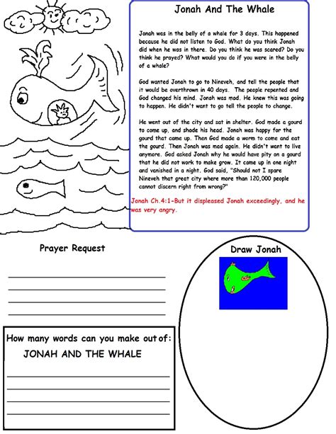 Jonah And The Whale Worksheets