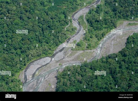 River Flooding Due To Deforestation Aerial Photo Between Madang And