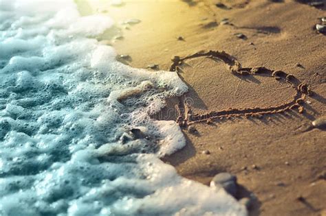 Heart On A Beach Sand With Wave Stock Photo Image Of Coast Nature