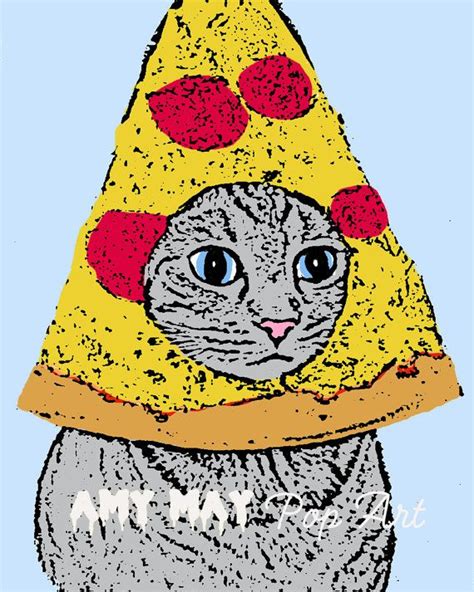 Pizza Cat Portrait Cat Art Pizza Art Bread Cat Etsy Cat