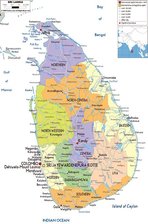 Grande Mapa Político Y Administrativo De Sri Lanka Con Carreteras