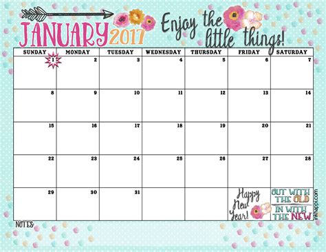 January 2017 Calendar and Print Enjoy the Little Things | January, Planners and January calendar