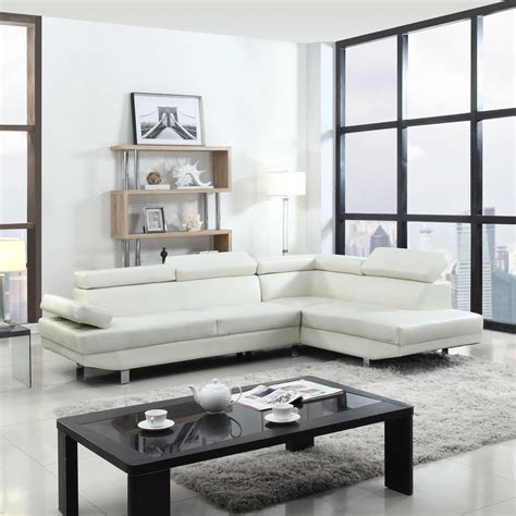 Modern Contemporary White Faux Leather Sectional Sofa Living Room Set