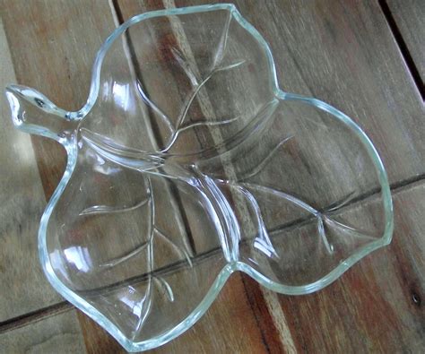Vintage Hazel Atlas Clear Glass Leaf Shape Divided Dish Pickle Etsy