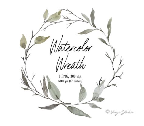 Watercolor Wreath Clipart Leaves Greenery Twig Png Hand Etsy