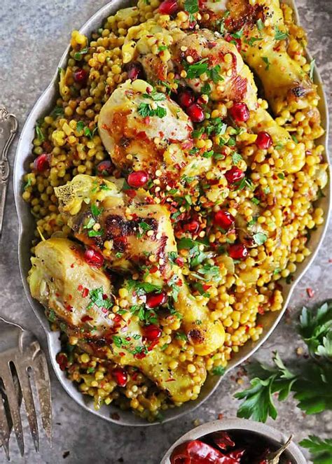 one pan israeli couscous with chicken savory spin