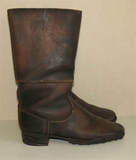 Wwii German Soldiers Brown Leather Long Combat Boots For Wehrmacht