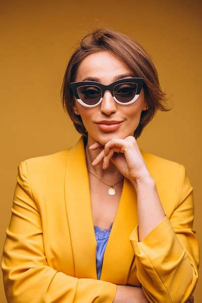 Free Photo Portrait Of Woman In Yellow Suit Isolated