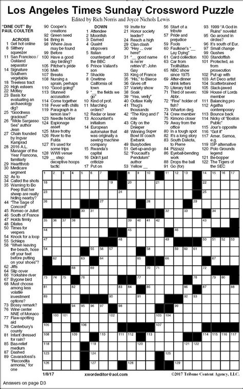 There are various forms of free printable sunday crossword puzzles a number of people want to have. Los Angeles Times Sunday Crossword Puzzle | Features | timesargus.com