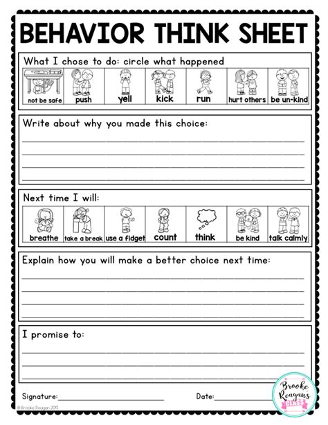 Student Reflection Sheet For Behavior