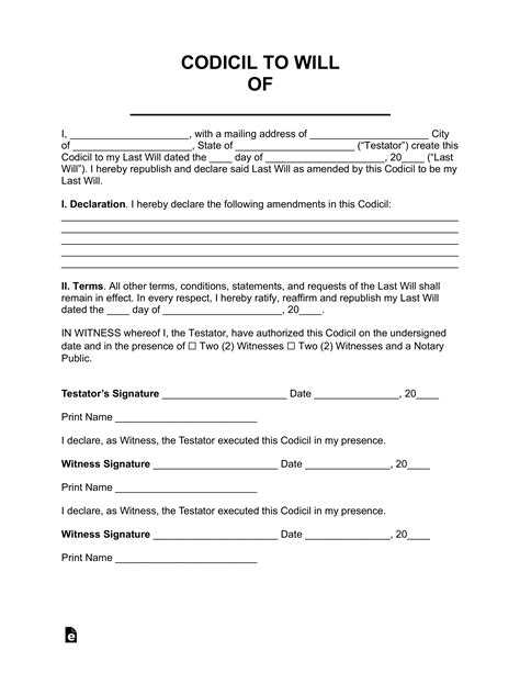 After downloading the forms, or getting one prepared by your attorney, the most important work is to choose your testator. Free Printable Codicil To Will | TUTORE.ORG - Master of ...