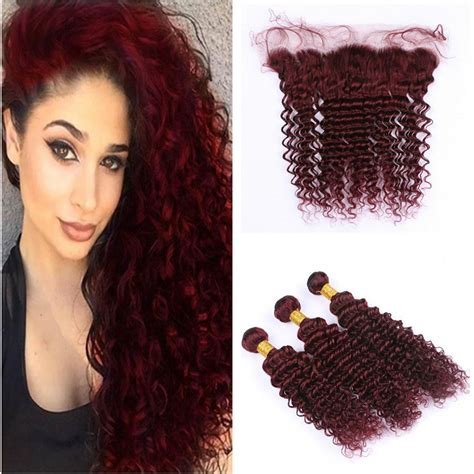 99j Deep Wave Hair With Lace Frontal Brazilian Virgin Hair Deep Wave Curly 99j Wine Red Hair 3