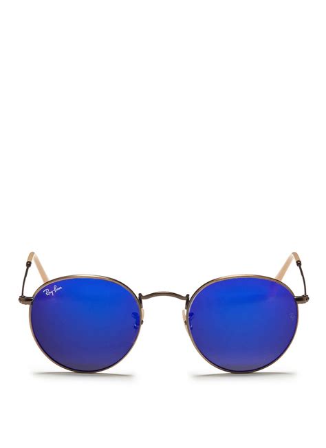 Lyst Ray Ban Round Metal Mirror Sunglasses In Blue