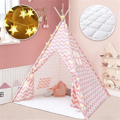 Tiny Land Kids Teepee Tent With Soft Mat And Star Lights