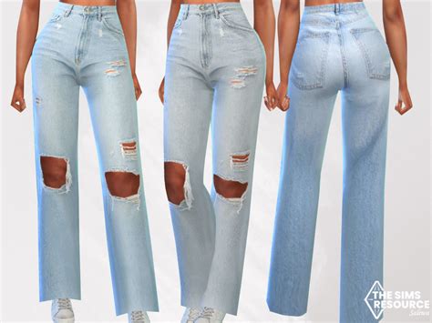 The Sims Resource Ice Blue Wide Leg Ripped Mom Jeans Sims 4 Sims