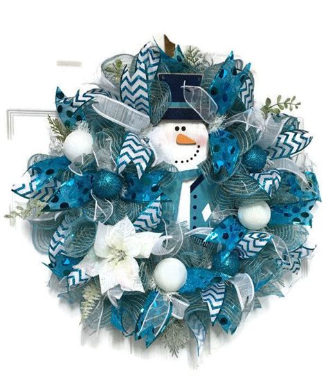 Blue Christmas Wreath Snowman Wreath Blue And White Snowman Wreath By
