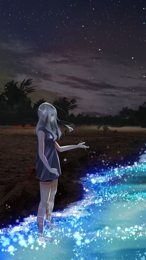 1080x1920 Anime Girl At Seashore Dark Moon Iphone 76s6 Plus Pixel Xl