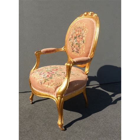 French Rococo Gilt And Pink Tapestry Arm Chair Chairish