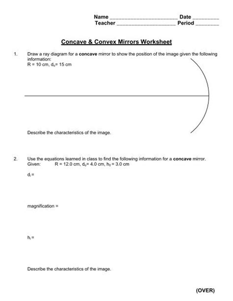 Concave Convex Mirrors Worksheet