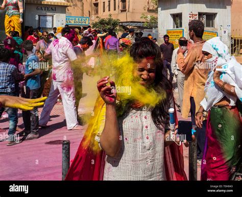 Celebration Of Holi Festival Mathura Uttar Pradesh India 2019 Stock