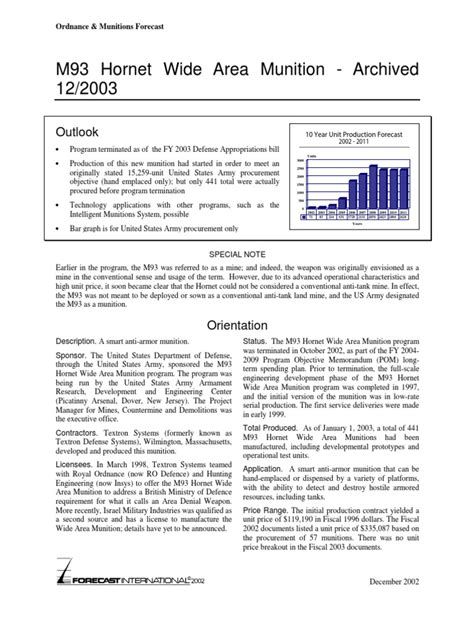 M93 Hornet Wide Area Munition Archived 122003 Pdf Cluster