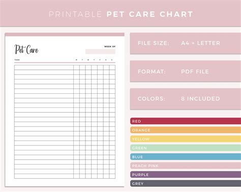 Printable Pet Care Chart Daily Pet Care List For Adults And Etsy