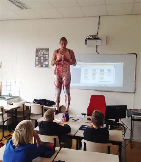 Biology Teacher Strips To Reveal Educational Body Suit Bringing