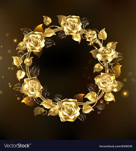 Wreath Of Gold Roses Vector Image On Vectorstock Gold And Black