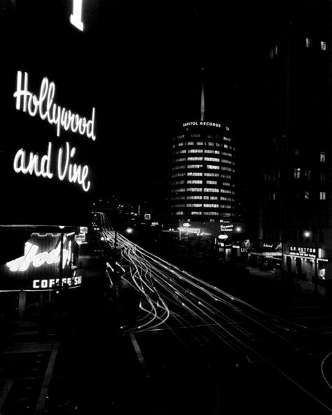Ca 1956 Long Exposure Of Hollywood And Vine At Night Capitol