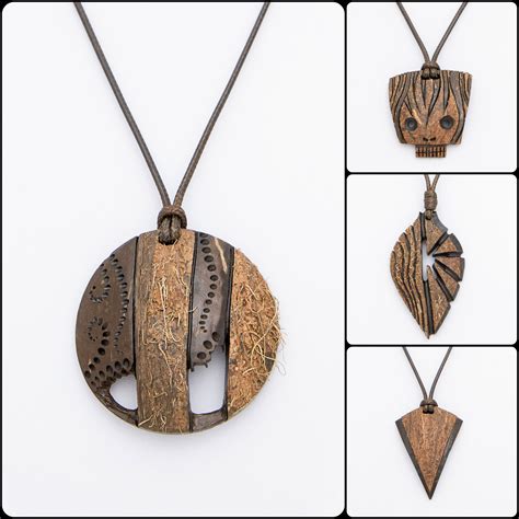 Hand Carved Jewelry From Coconut Shell And Wood Artnutjewelry Pendant