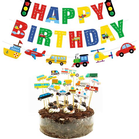 Buy One Set Transportation Happy Birthday Banner And 18 Pcs Car Bus