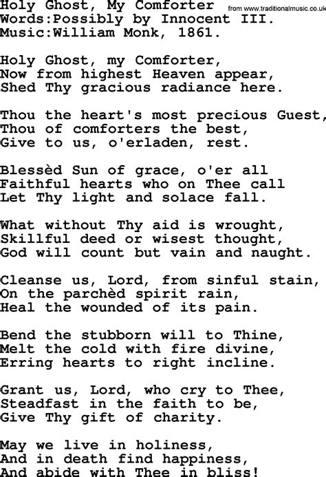 Pentecost Hymns Song Holy Ghost My Comforter Lyrics And Pdf