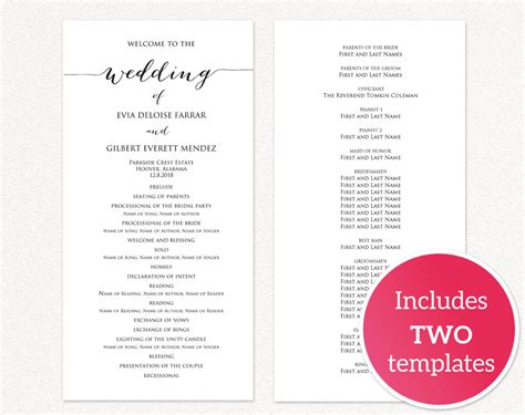 wedding programs wedding templates  printables