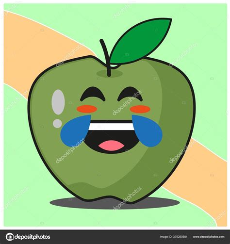 Cute Green Apple Fruit Cartoon Face Mascot Character Vector Design