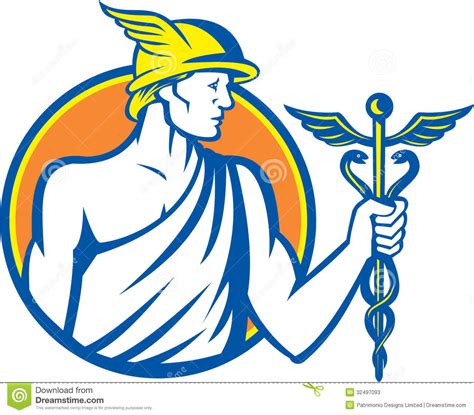 His roman name is mercury. Mercury Holding Caduceus Staff Stock Vector - Illustration of male, retro: 32497093