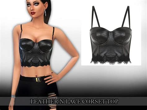 The Sims Resource Leather N Lace Corset Top By Saliwa • Sims 4 Downloads Lace Corset Top