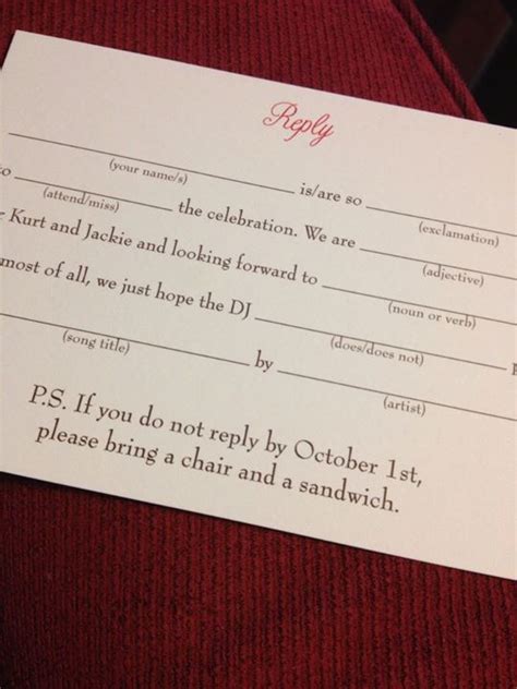 Mad Lib Funny Wedding Rsvp Response Card Wedding Rsvps Wedding Humor