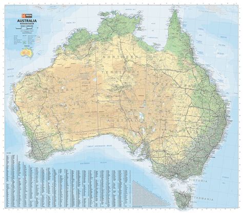 Australia Road And Terrain Mega Map From Maptopia Laminated Framed